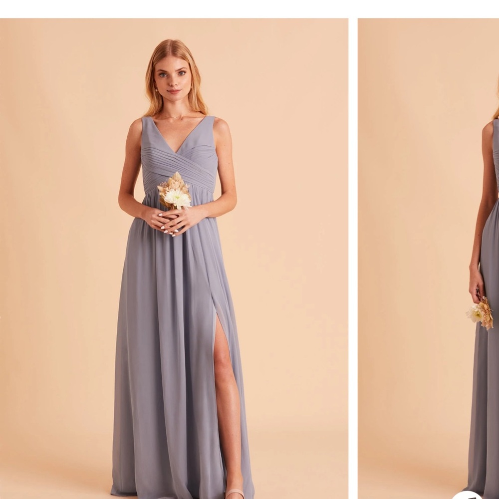 Birdy Grey Sleeveless V-Neck Dusty Blue Chiffon Bridesmaid Dress